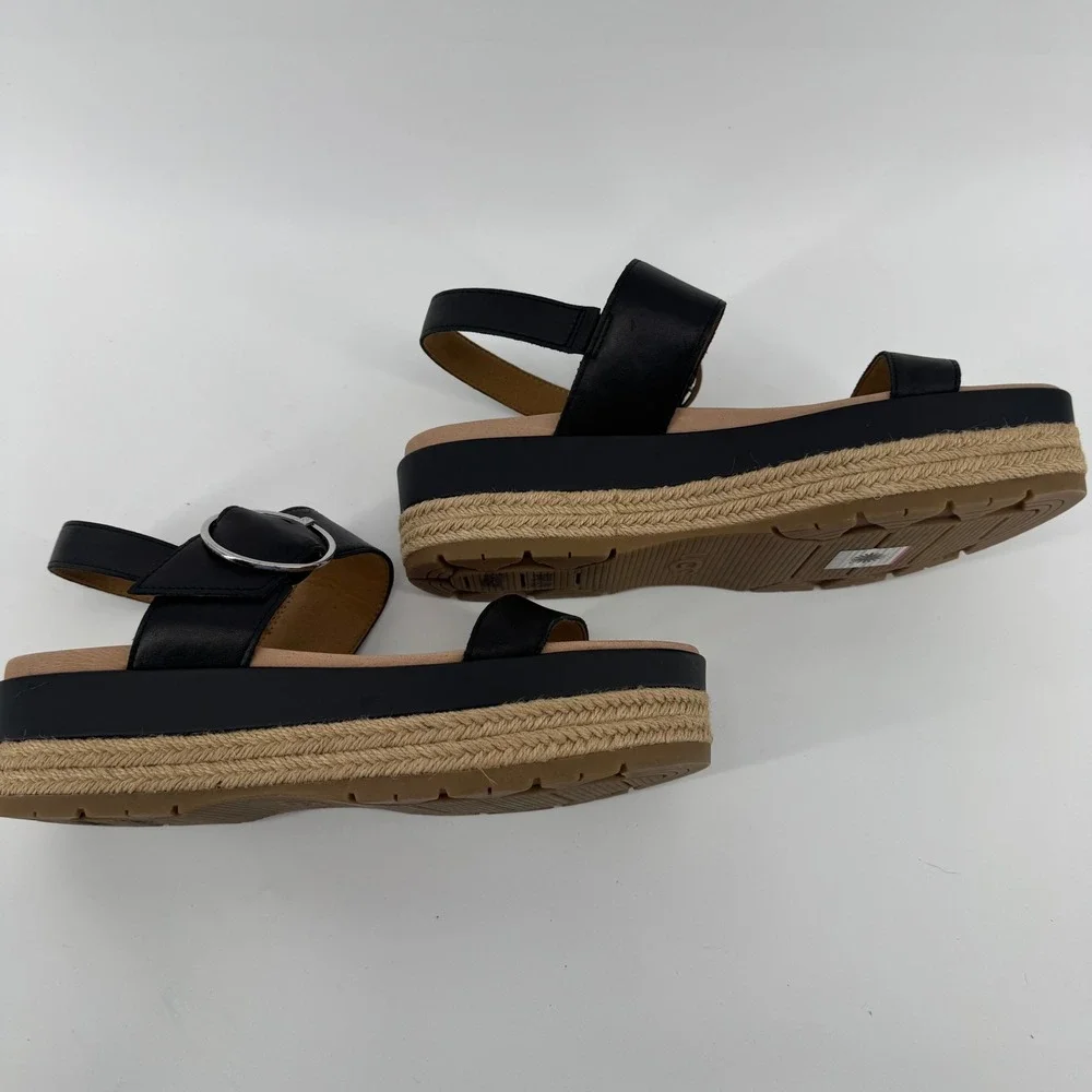 UGG April Platform Sandals Womens 12 Black‎ Leather Espadrille Buckle
